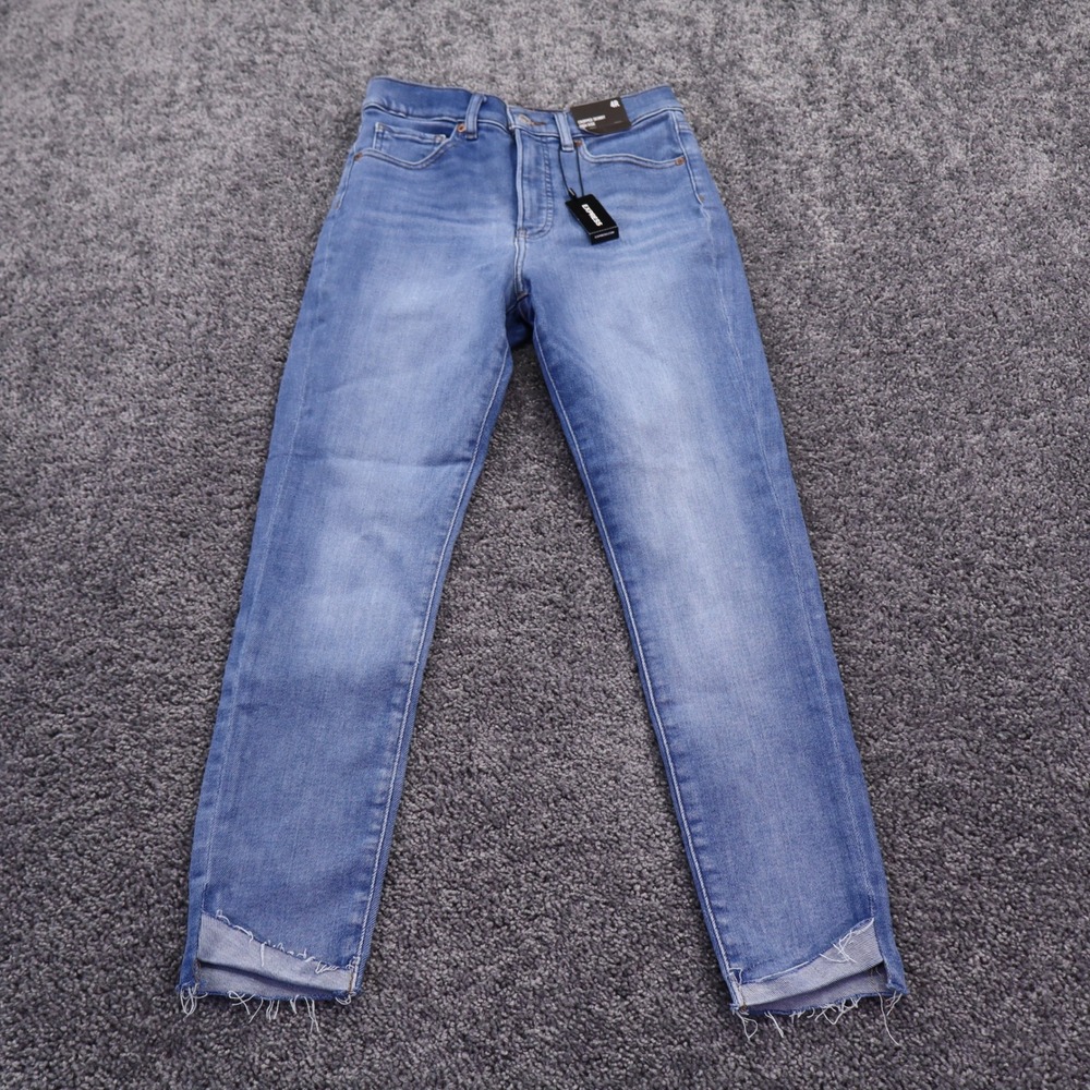 Express Jeans Womens 4R Blue High Rise Cropped Skinny Raw Hem Denim